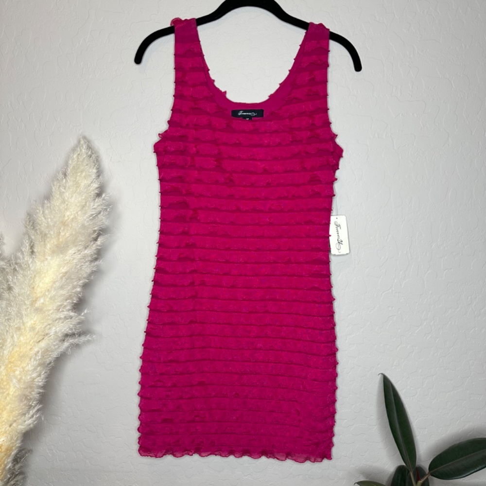 Hot Pink Dress Mini Skirt with Layered Ruffles, Sleeveless, size small